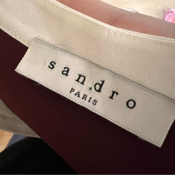 Sandro Deep Red and White V-Neck Mini Dress - Picture 7 of 12